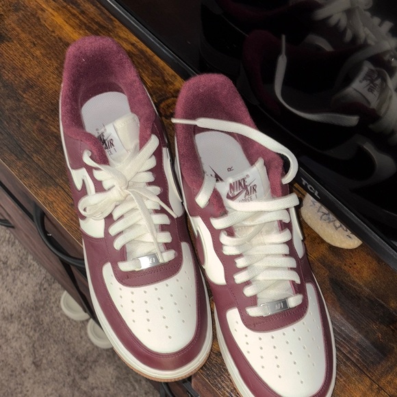 Nike Air Force 1 Burgundy and White Sneakers - Picture 2 of 4
